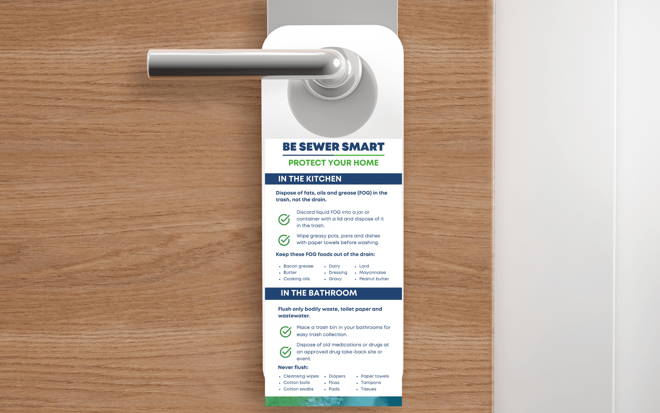  Mockup of a Sewer Smart Door Hanger on a Residential Home